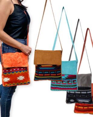 Woven Panel Messenger Bags with Flap Top