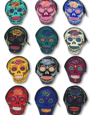 24 PACK Embroidered Skull Coin Purse.