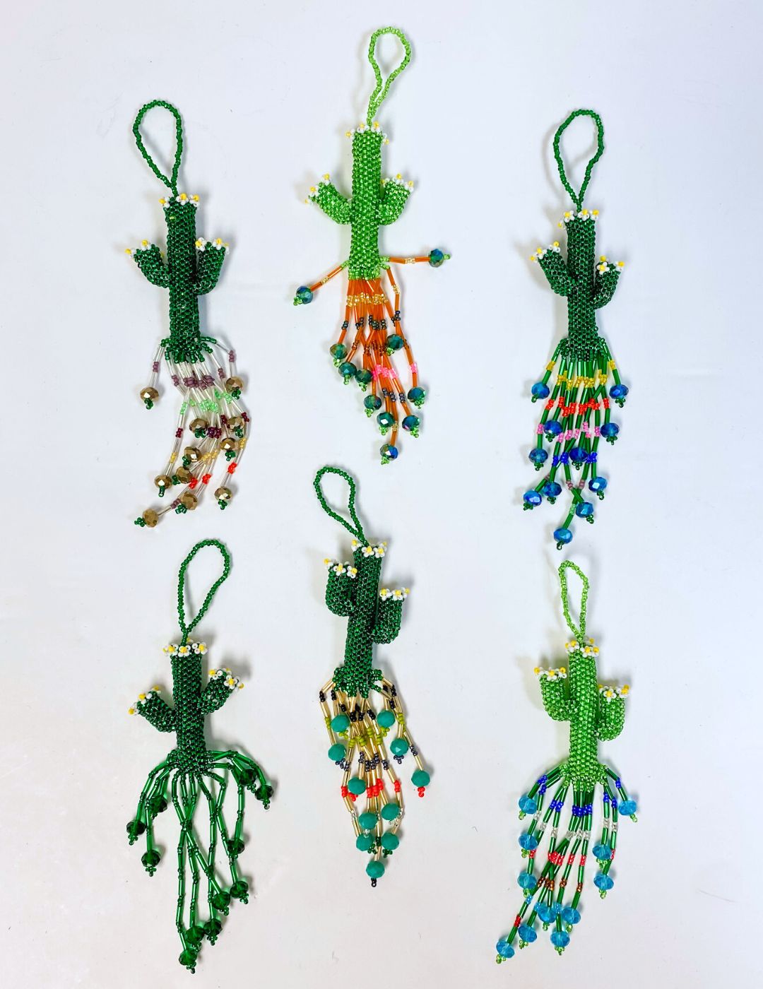 6 PACK Beaded Cactus/Saguaro Ornaments.