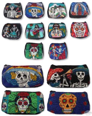 36 PACK Day of the Dead Canvas Coin & Cosmetic Bags!