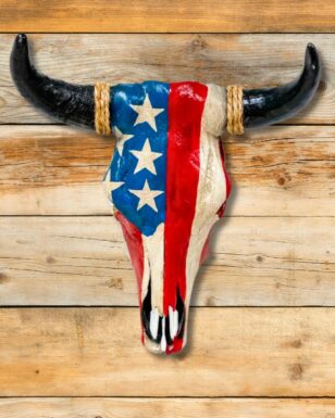 Southwest-Style Cow Skull, American Flag