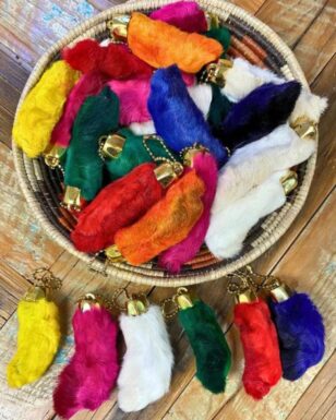 Colored Rabbit Foot Keychains.