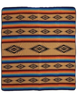 Bedspread 7030 - QUEEN, Tan, Blue, Orange