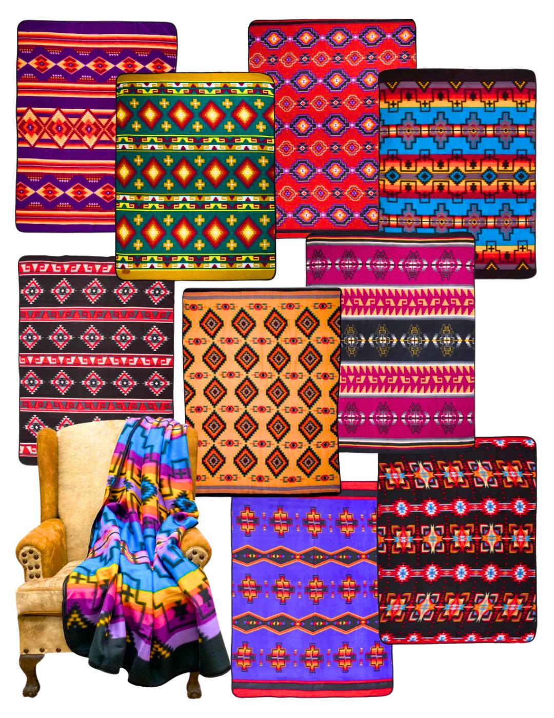 10 Pack Assorted Popular Fleece Lodge Blankets!