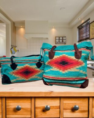 2 pc Handwoven Southwest Tote & Duffel Bag Set.