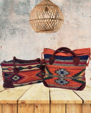 2 pc Handwoven Southwest Tote & Duffel Bag Set.