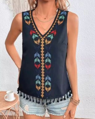 Embroidered Sleeveless Top 1