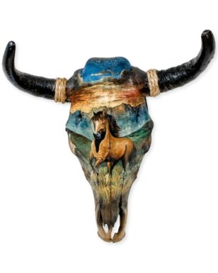 Southwest-Style Cow Skull, Running Horse