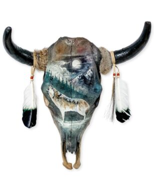 Southwest-Style Cow Skull, Howling Wolf