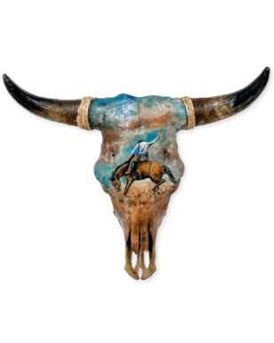 Southwest-Style Cow Skull, Bucking Horse