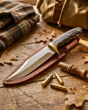 Black Hunter Knife with Leather Sheath