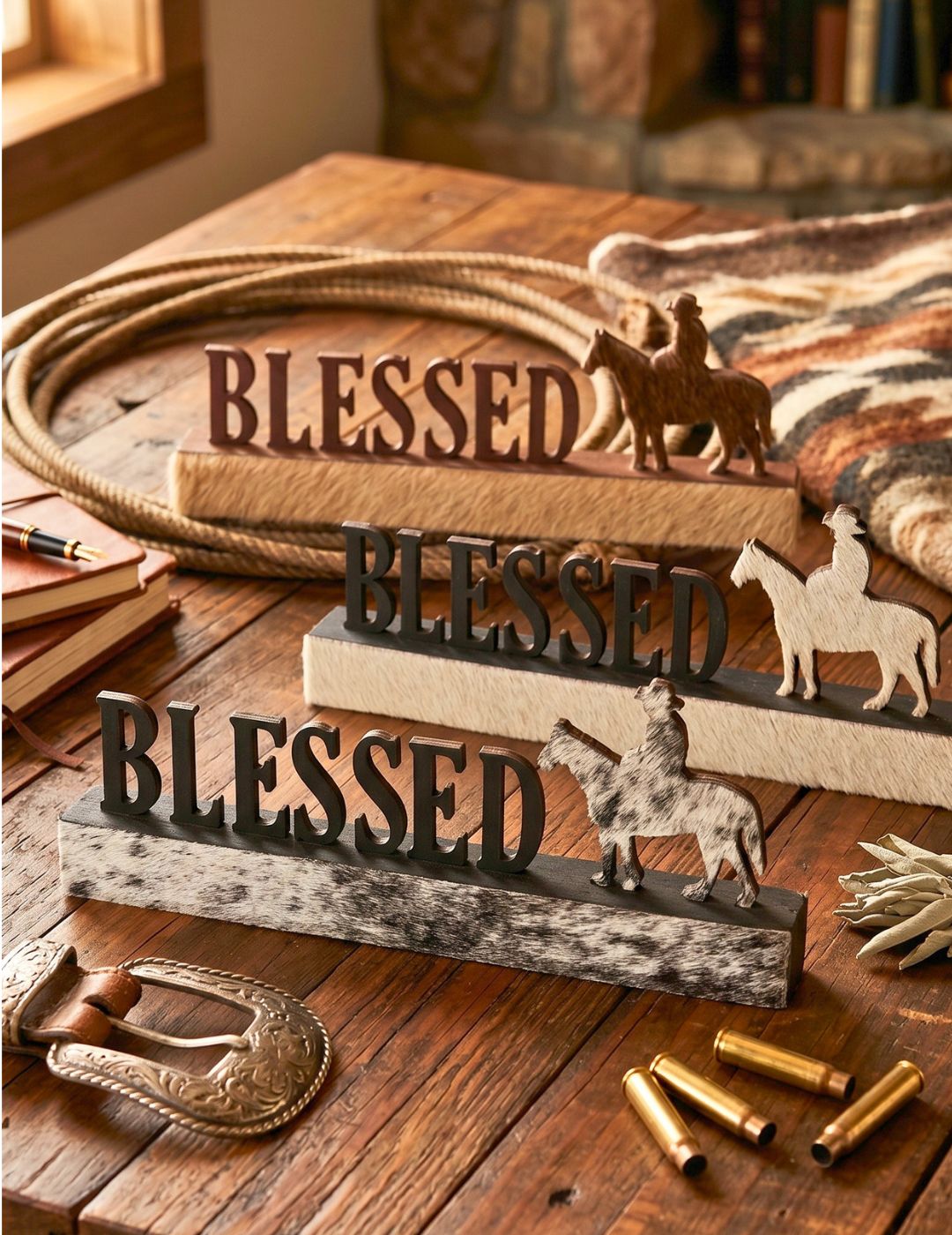 "BLESSES" Cowhide Ornament