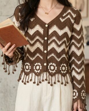 Brown Buttoned Fringe Top 3B