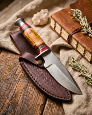 Cave Bone Hunter Knife with Leather Sheath