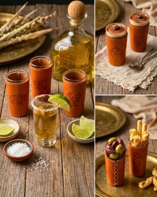 Mexico Tooled Leather Shot Glass