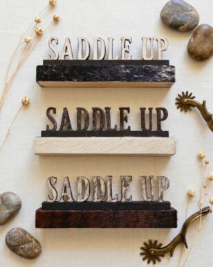 "SADDLE UP" Cowhide Ornament