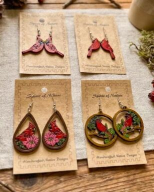Wood Cardinal Earrings