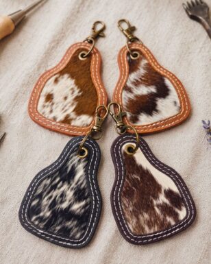 Cowhide Ear Tag Keychain