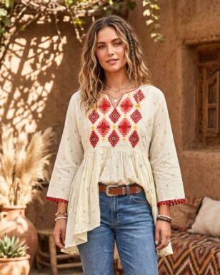 Southwest Boho Embroidered Top
