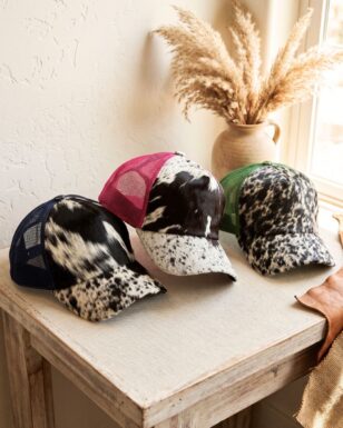 Genuine Hair-On Cowhide Leather Mesh Cap