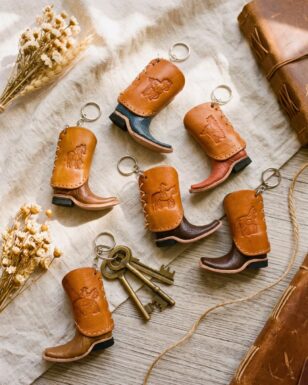 Leather Mini Cowboy Boot Keychain