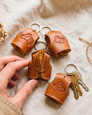 Leather Mini Western Vest Keychain