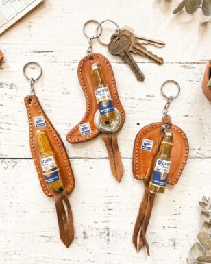 Leather keychain with Beer Bottle